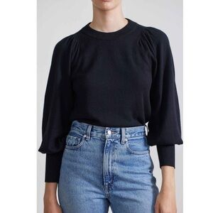 Apiece Apart Dewi Black Puff Sleeve Crew Neck Sweater Small